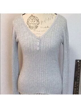 Tint gray metallic henley sweater medium